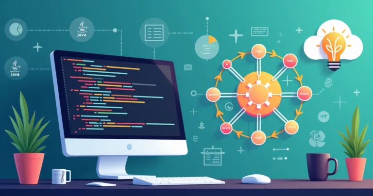 Flat illustration of personalized data graph connected to Java development tools